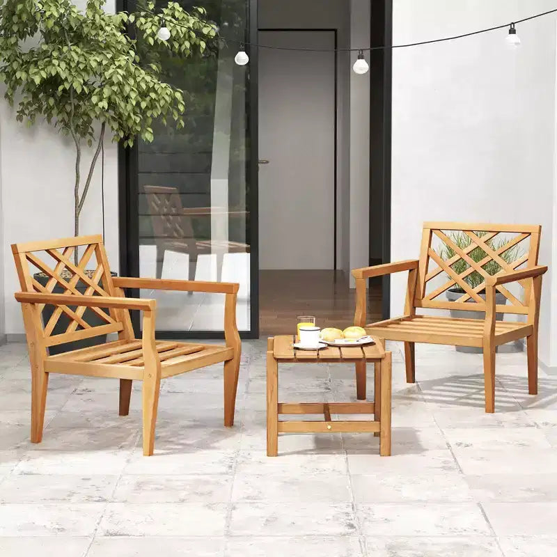 Costway Ensemble table d'appoint et chaises de patio 3 pièces, lot de 2 avec dossier confortable et pieds solides