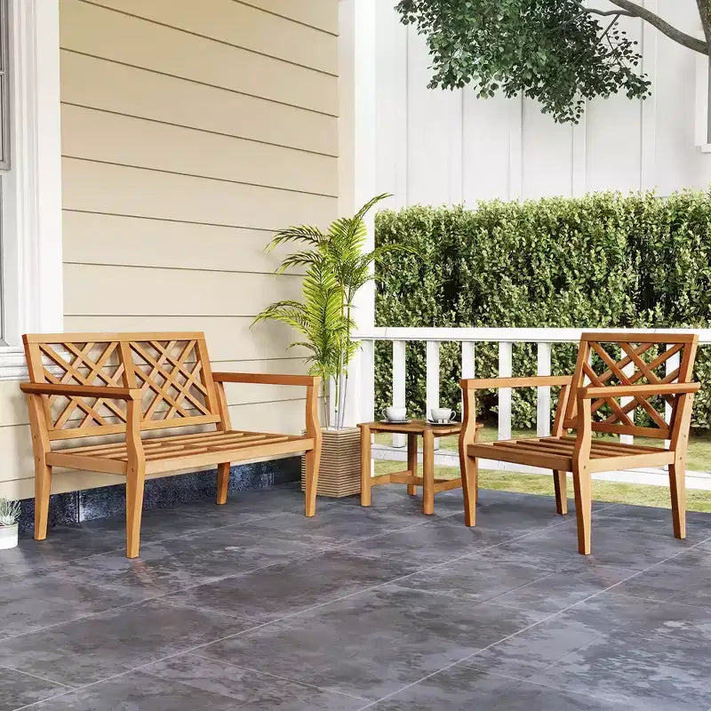 Costway Ensemble table d'appoint et chaises de patio 3 pièces, lot de 2 avec dossier confortable et pieds solides