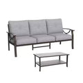 2 Piece Outdoor Patio Set, 70 Inch All-Weather Metal 3-Seat Metal Patio Sofa and Rectangular coffee Table, Khaki Frame with Gray Cushions