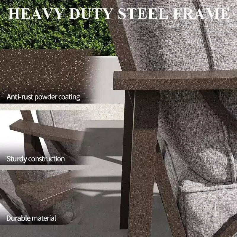 Ensemble de patio 2 pièces, canapé d'extérieur 3 places en métal tout temps de 178 cm et table basse rectangulaire, cadre kaki avec coussins gris
