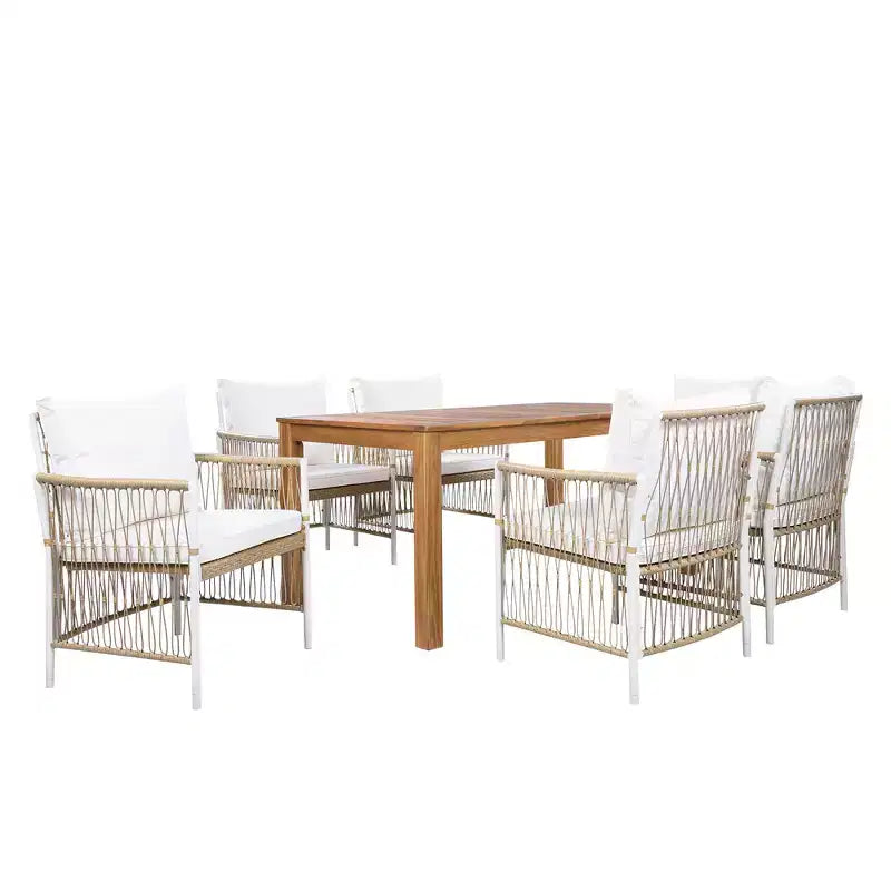 GDFStudio Nicolas, ensemble de salle à manger 7 pièces pour patio en bois et métal avec fauteuils en rotin tressé à la main