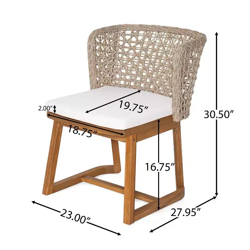Christopher Knight Home Crunhi Ensemble de salle à manger moderne 7 pièces en acacia pour terrasse avec table à lattes et dossier en osier