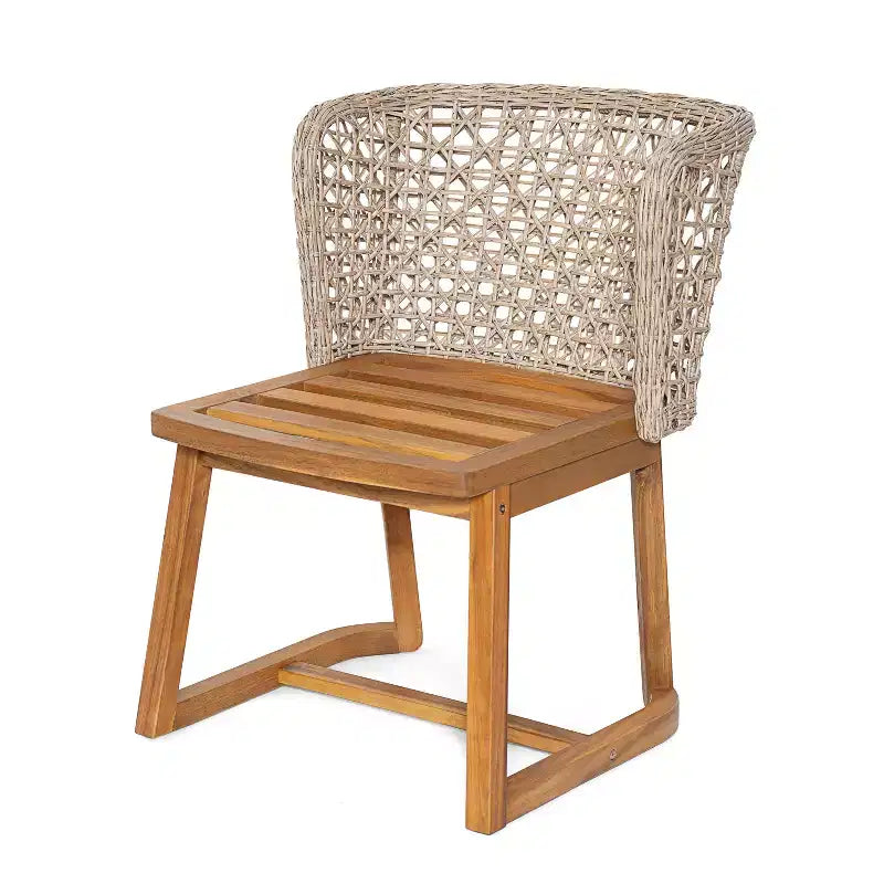 Christopher Knight Home Crunhi Ensemble de salle à manger moderne 7 pièces en acacia pour terrasse avec table à lattes et dossier en osier