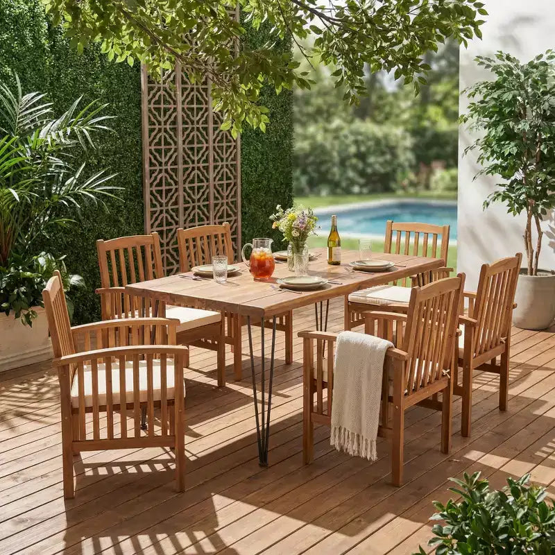 Christopher Knight Home Yeye Rustic 7 Piece Patio Acacia Wood Dining Set with Cushions
