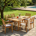 Christopher Knight Home Emerson Rustic 7 Piece Patio Acacia Wood Dining Set with Cushions