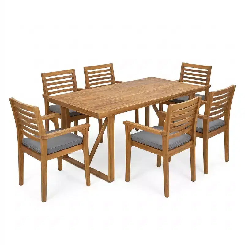 Ensemble de salle à manger d'extérieur rustique Emerson de 7 pièces en bois d'acacia avec coussins Christopher Knight Home