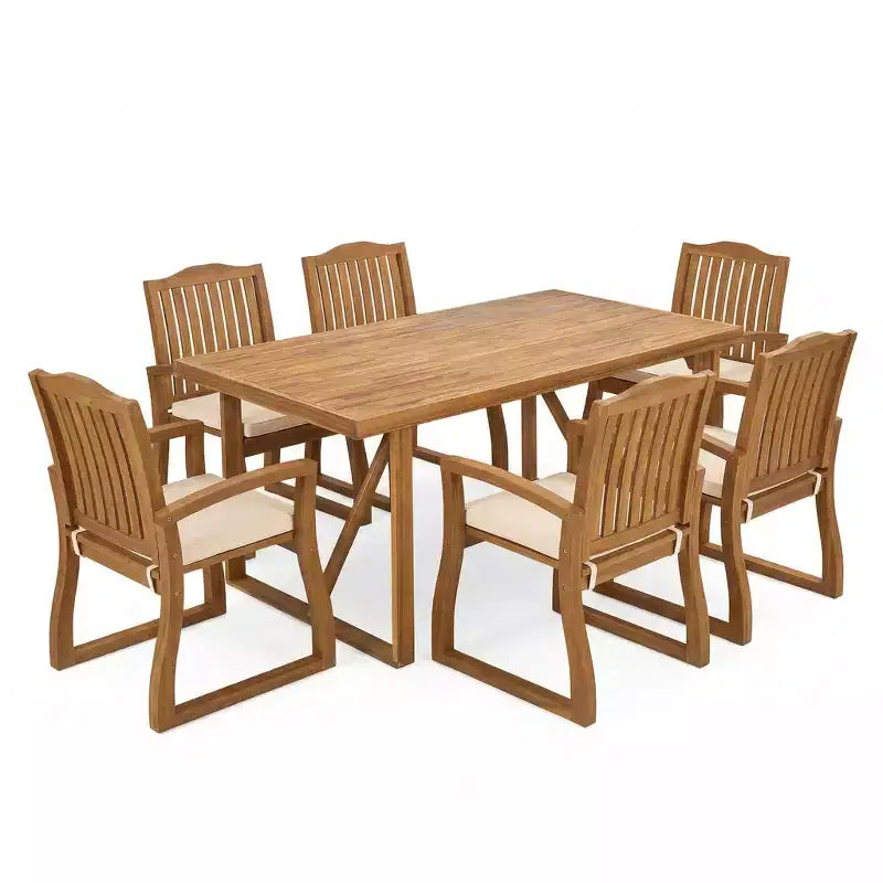 Ensemble de salle à manger d'extérieur 7 pièces moderne en acacia avec lattes Wrinki Christopher Knight Home