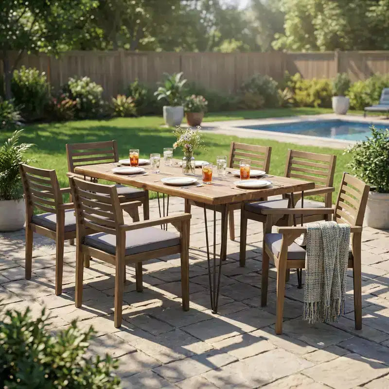 Christopher Knight Home Irish Rustic 7 Piece Patio Acacia Wood Dining Set with Cushions