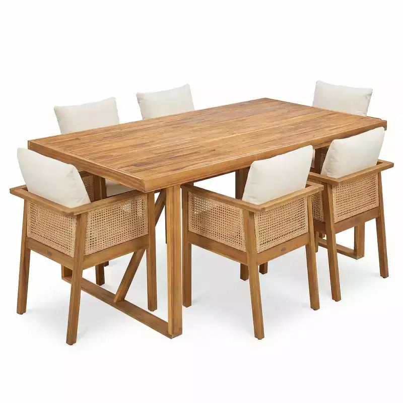 Christopher Knight Home William – Ensemble de salle à manger d'extérieur 7 pièces avec chaises en rotin et bois d'acacia rustique et table à lattes