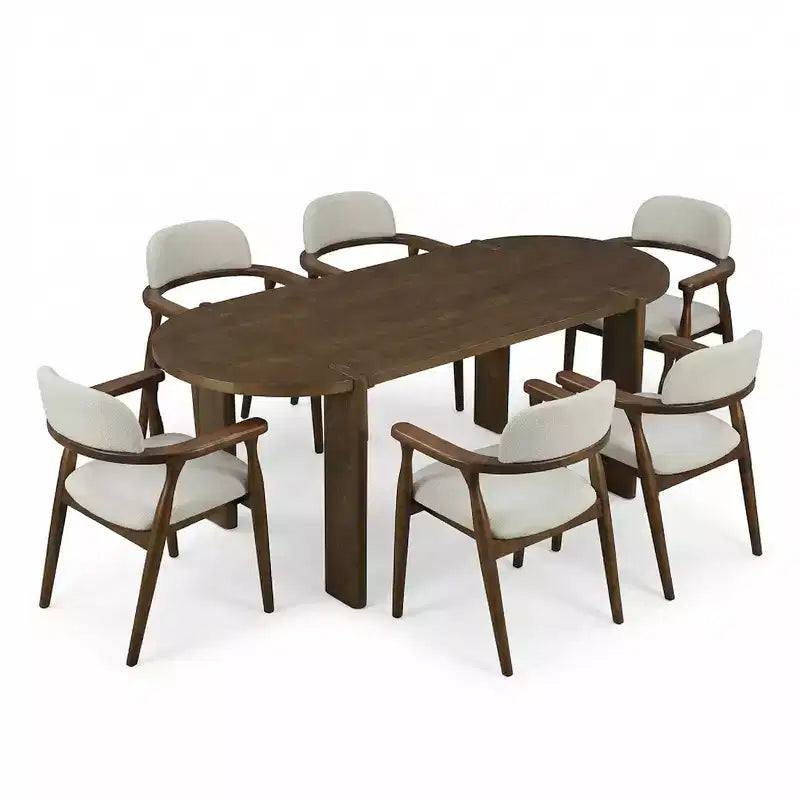 Ensemble de salle à manger 7 pièces Christopher Knight Home Qinon en bois d'hévéa avec table ovale et dossier incurvé