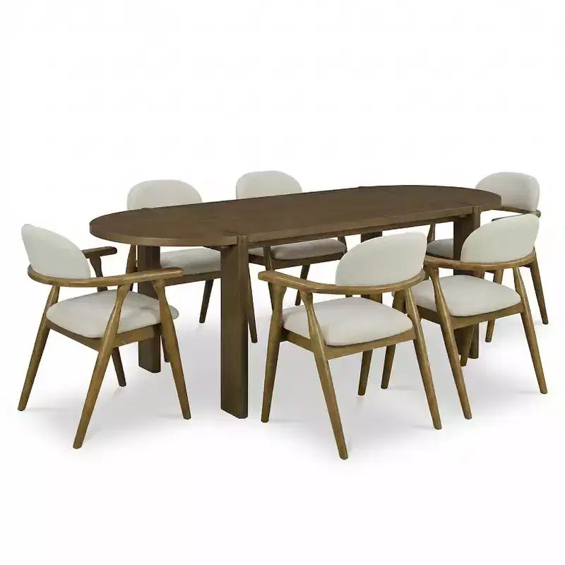Ensemble de salle à manger 7 pièces Christopher Knight Home Qinon en bois d'hévéa avec table ovale et dossier incurvé