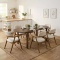 Christopher Knight Home Qinon Modern 7 Piece Patio Rubberwood Dining Set with Oval Table and Curved Backrest