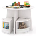 Costway 5-PC Kids Table & Chair Set w/Writable Blackboard&Storage Stools for Read White