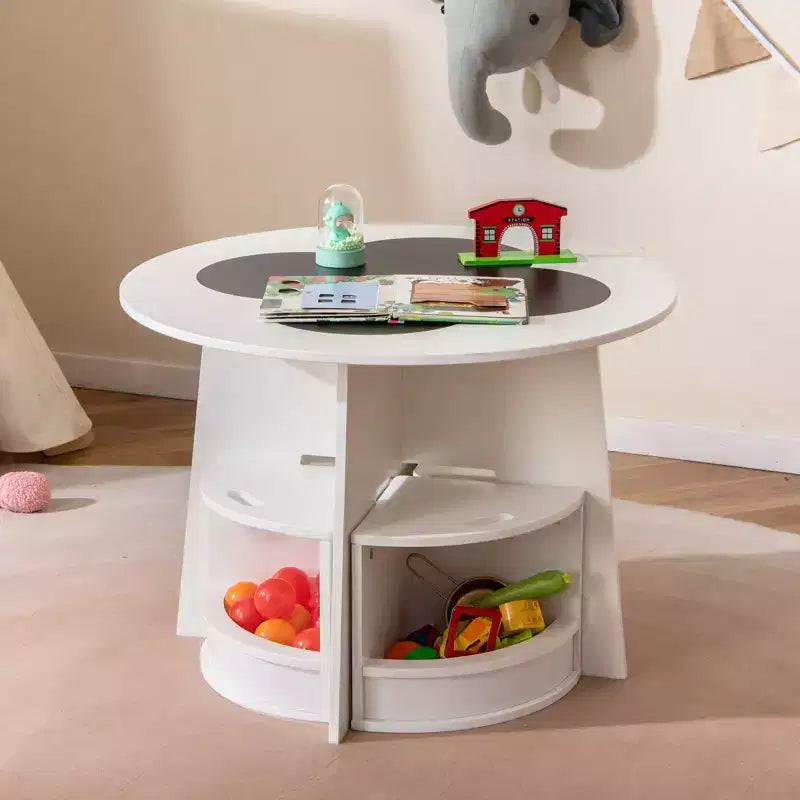 Costway Ensemble table et 5 chaises pour enfants avec tableau noir et tabourets de rangement pour la lecture, blanc