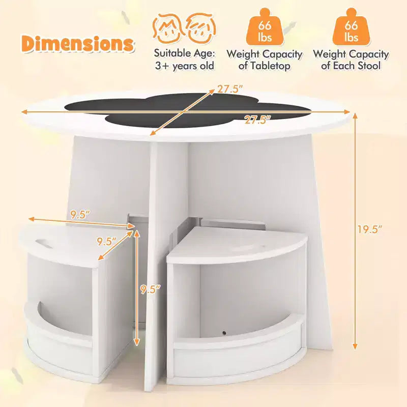 Costway Ensemble table et 5 chaises pour enfants avec tableau noir et tabourets de rangement pour la lecture, blanc