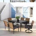7 Piece Outdoor Wicker Patio Dining Set with Swivel Rocker Chairs and Removable Cushions for Yard