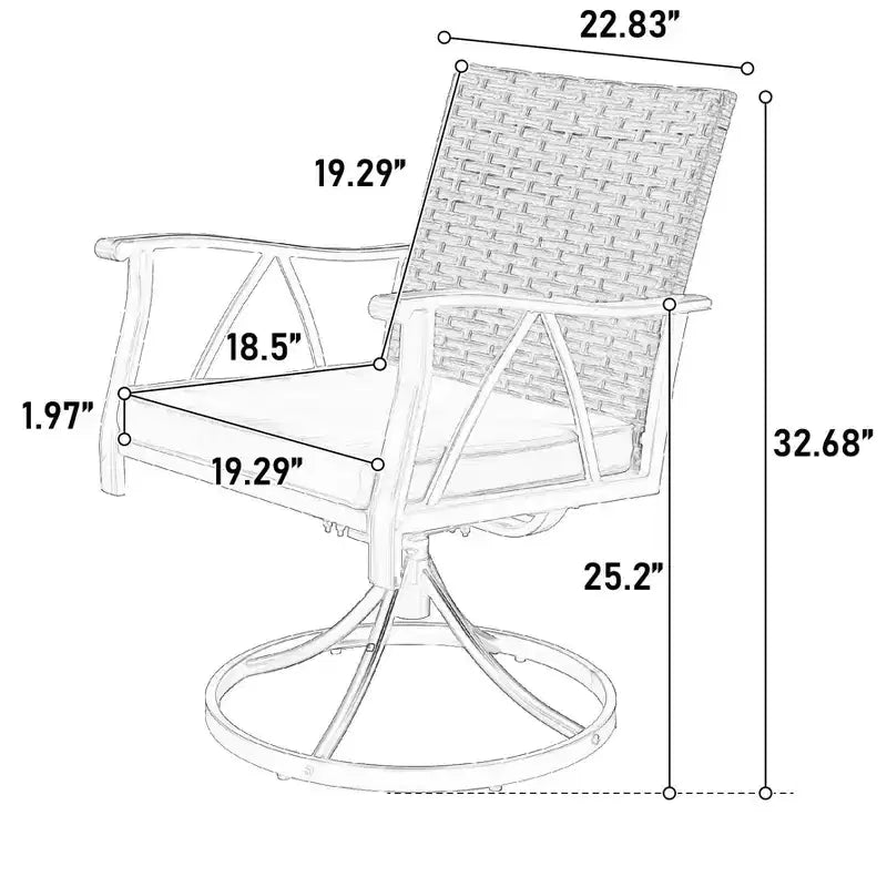 Ensemble de salle à manger d'extérieur 7 pièces en osier avec chaises pivotantes à bascule et coussins amovibles pour jardin