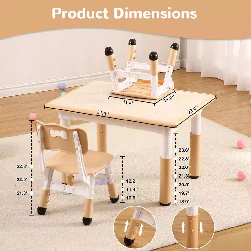 Ensemble Table et Chaises Garvee pour Enfants (4 chaises), Hauteur Réglable, Table d'Activités Antidérapante pour Tout-Petits, Tables d'Apprentissage Montessori et de Dessin,