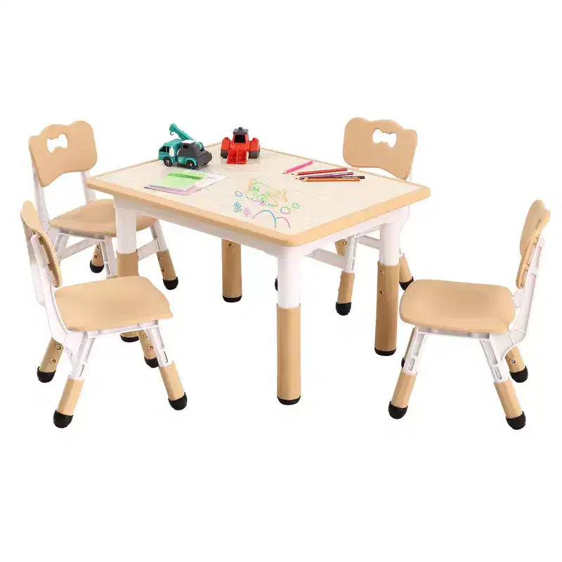 Ensemble Table et Chaises Garvee pour Enfants (4 chaises), Hauteur Réglable, Table d'Activités Antidérapante pour Tout-Petits, Tables d'Apprentissage Montessori et de Dessin,