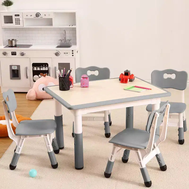 Ensemble Table et Chaises Garvee pour Enfants (4 chaises), Hauteur Réglable, Table d'Activités Antidérapante pour Tout-Petits, Tables d'Apprentissage Montessori et de Dessin,