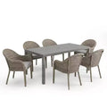 Martha Stewart All-Weather 62 Aluminum Patio Table with 6 Rattan Wicker Stack Chairs - Gray