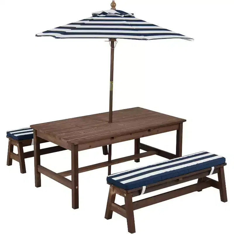 Gymax Kids Picnic Table Outdoor Wooden Table & Bench Set w/ Removable Umbrella