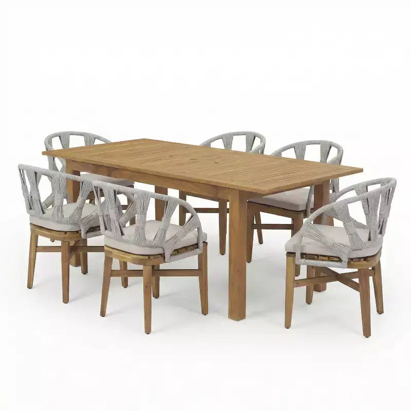 Christopher Knight Home Kenedy Ensemble de salle à manger 7 pièces bohème d'extérieur en bois d'acacia et osier avec table à lattes extensible