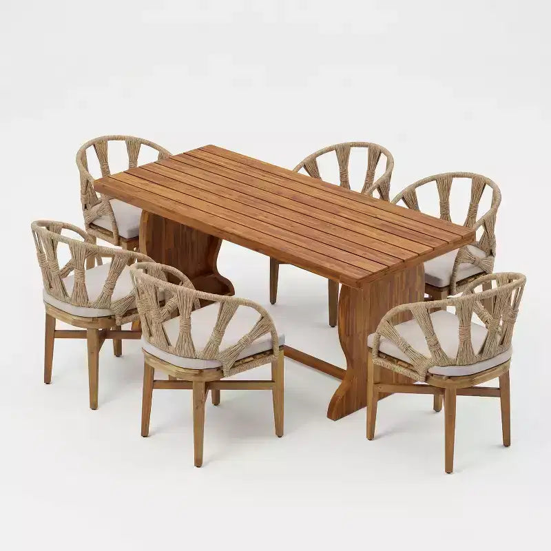 Christopher Knight Home Hendry, ensemble de salle à manger bohème d'extérieur 7 pièces en bois d'acacia et osier avec table à lattes