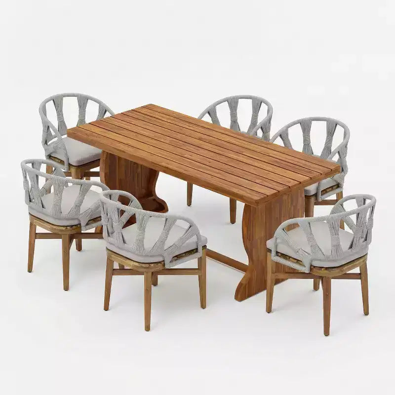 Christopher Knight Home Hendry, ensemble de salle à manger bohème d'extérieur 7 pièces en bois d'acacia et osier avec table à lattes