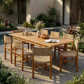 Christopher Knight Home Fineas 9 Piece Boho Outdoor Acacia Wood Dining Set with Expandable Slatted Table and Wicker Design