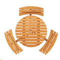 Gymax 6-Person Outdoor Round Picnic Table Set w/ 3 Built-in Benches & 2 Umbrella Hole for Patio Lawn Garden Brown/Yellow