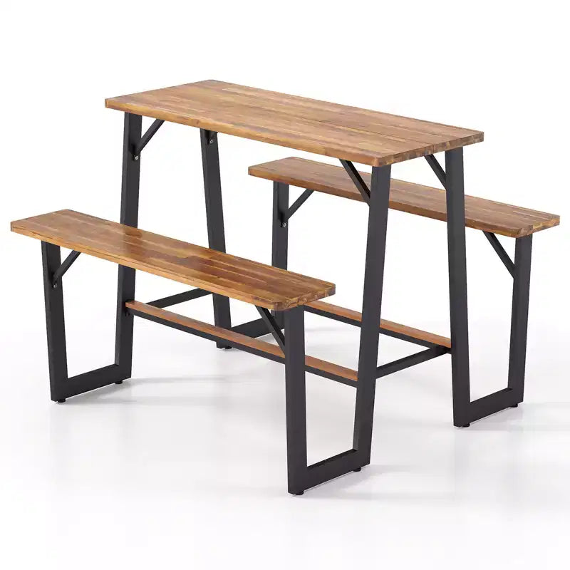 Gymax Acacia Wood Patio Picnic Table Bench Set w/ Built-in Footrests Adjustable Feet for Comfortable Outdoor Dining