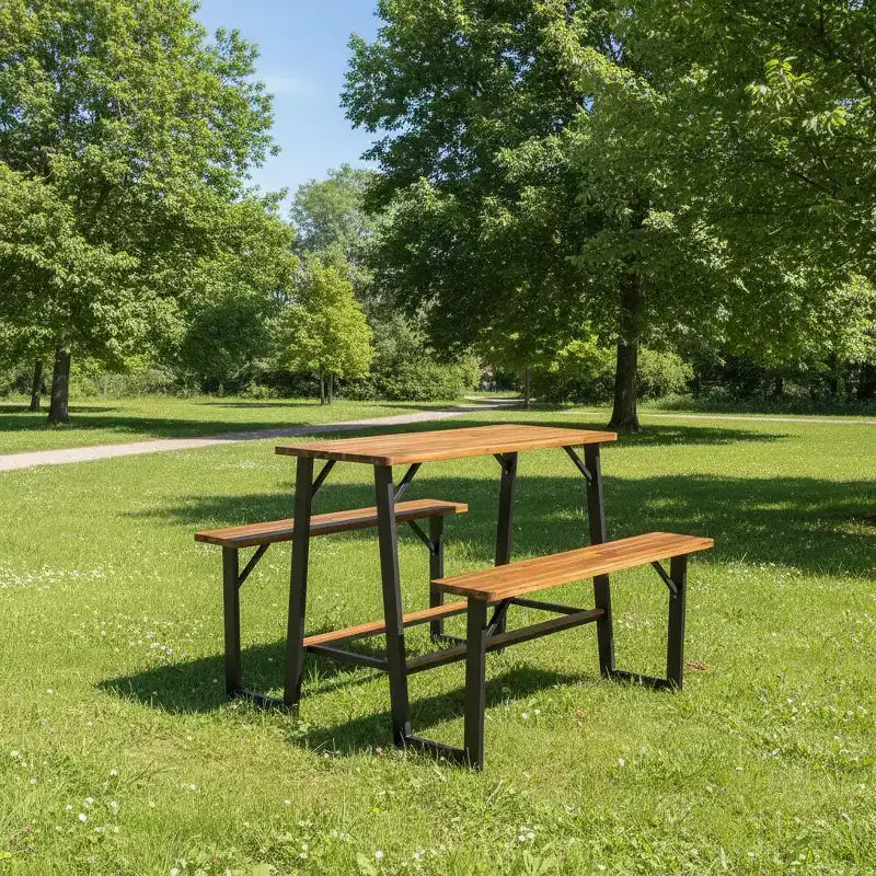 Ensemble banc de pique-nique et table de patio en bois d'acacia Gymax avec repose-pieds intégrés et pieds réglables pour des repas confortables en extérieur