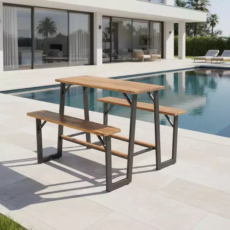 Ensemble banc de pique-nique et table de patio en bois d'acacia Gymax avec repose-pieds intégrés et pieds réglables pour des repas confortables en extérieur