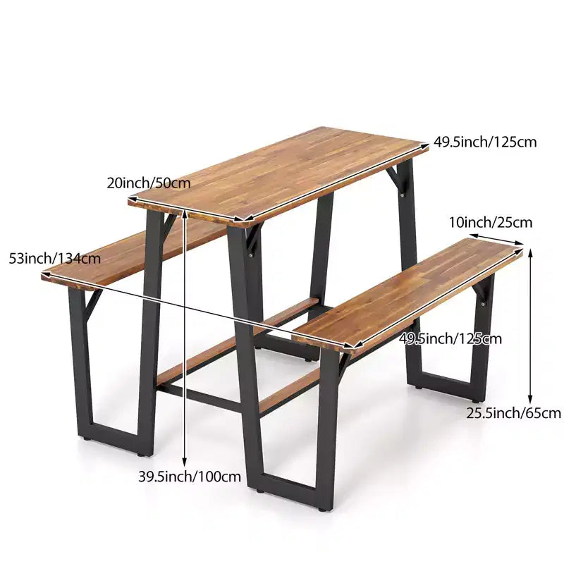 Ensemble banc de pique-nique et table de patio en bois d'acacia Gymax avec repose-pieds intégrés et pieds réglables pour des repas confortables en extérieur