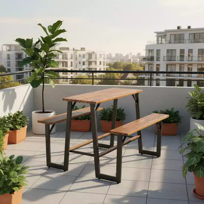 Ensemble banc de pique-nique et table de patio en bois d'acacia Gymax avec repose-pieds intégrés et pieds réglables pour des repas confortables en extérieur