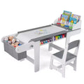 Costway Wooden Kids Art Table & Chair Set w/Paper Roll&Fabric Bins for Drawing Reading