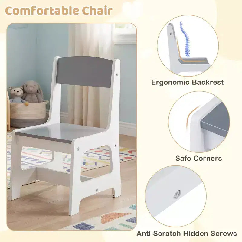 Ensemble table et chaises d'art en bois Costway pour enfants avec rouleau de papier et bacs en tissu pour dessiner et lire