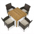 Gymax 5PCS Outdoor Patio Dining Set w/ Acacia Wood Table Cushioned Chairs 1.9 Umbrella Hole for Backyard Garden