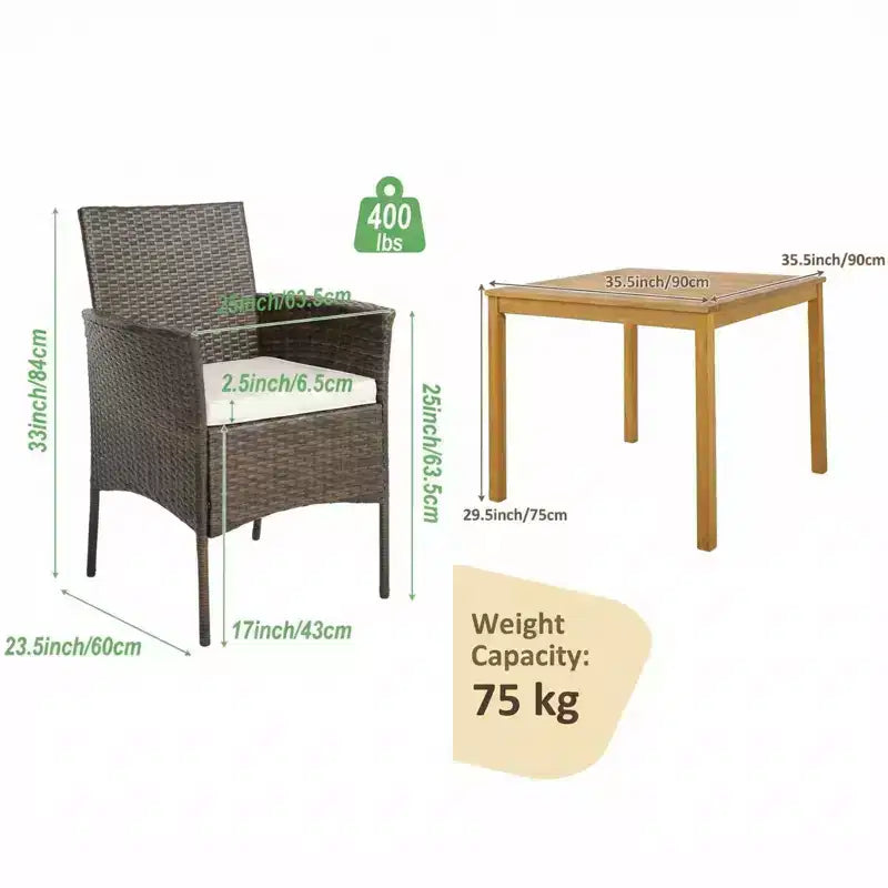Gymax Ensemble de salle à manger extérieur 5 pièces avec table en bois d'acacia Chaises rembourrées Trou de parasol de 1,9 po pour jardin
