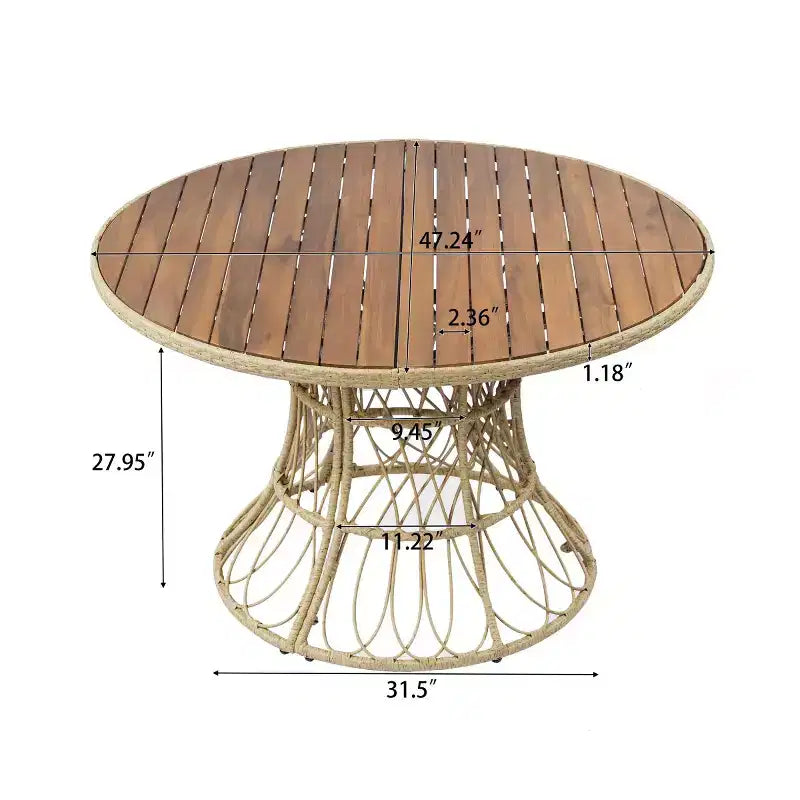 Ensemble de salle à manger d'extérieur 5 pièces avec table ronde en bois d'acacia et 4 fauteuils tressés, mobilier de jardin moderne pour terrasse, patio - Panipeachy