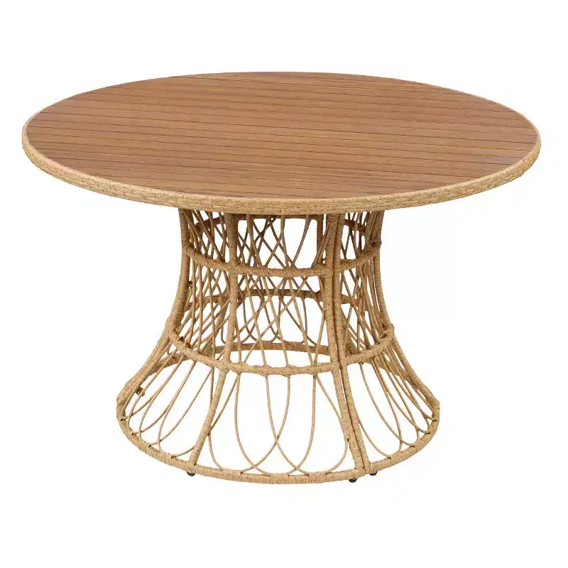 Ensemble de salle à manger d'extérieur 5 pièces avec table ronde en bois d'acacia et 4 fauteuils tressés, mobilier de jardin moderne pour terrasse, patio - Panipeachy