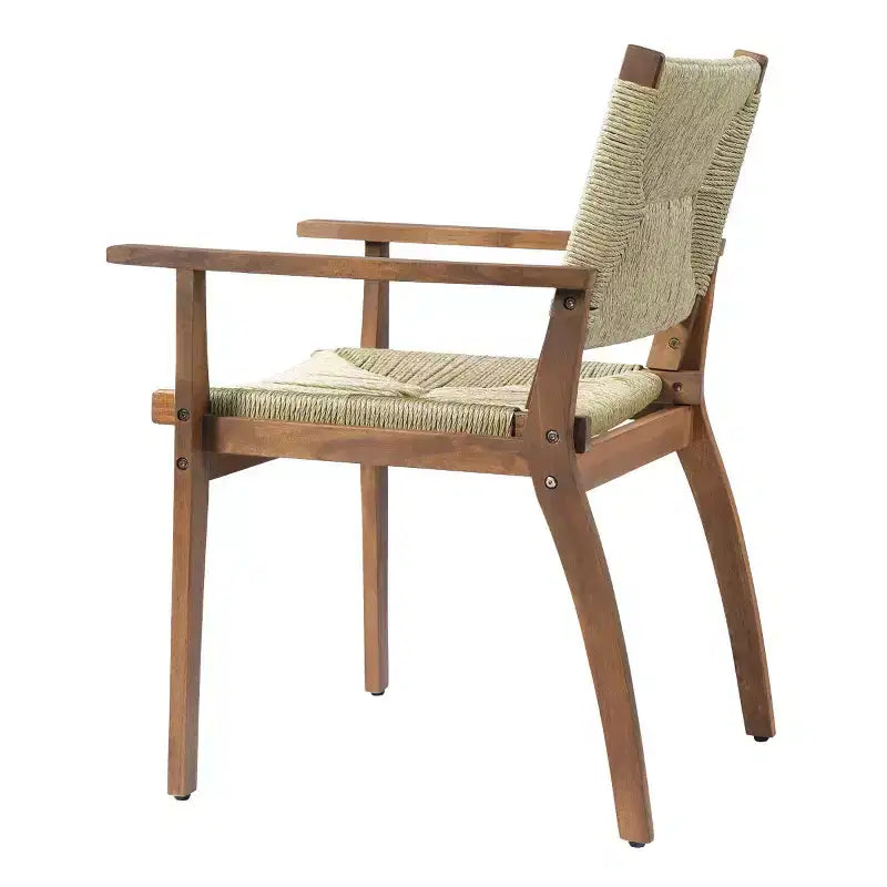 Ensemble de salle à manger d'extérieur 5 pièces avec table ronde en bois d'acacia et 4 fauteuils tressés, mobilier de jardin moderne pour terrasse, patio - Panipeachy