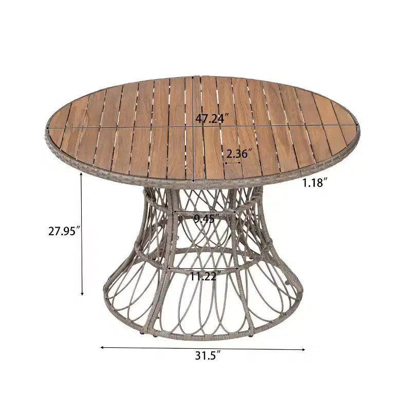 Ensemble de salle à manger d'extérieur 5 pièces avec table ronde en bois d'acacia et 4 fauteuils tressés, mobilier de jardin moderne pour terrasse, patio - Panipeachy