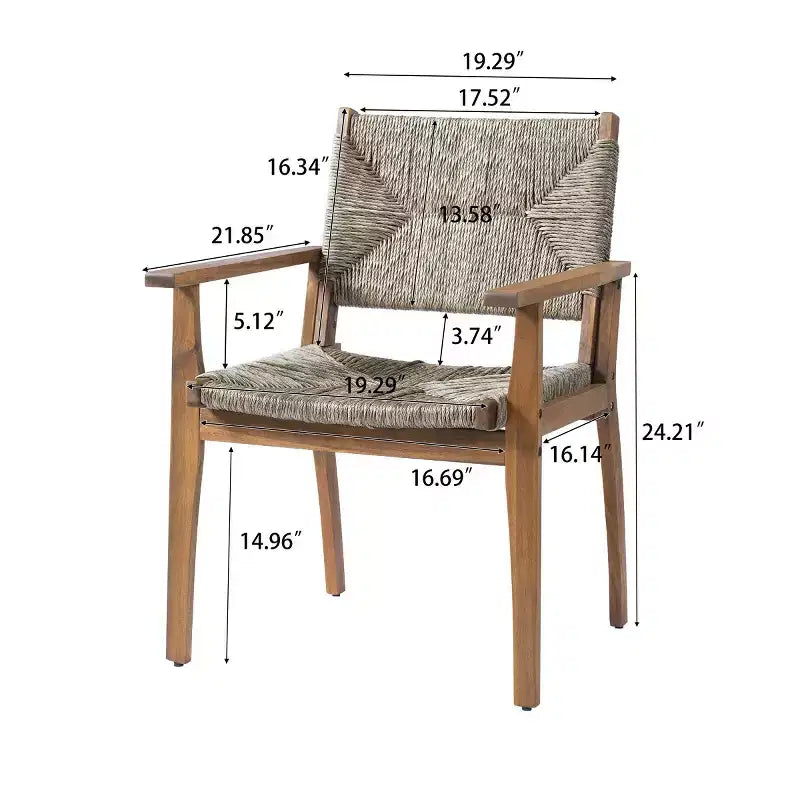 Ensemble de salle à manger d'extérieur 5 pièces avec table ronde en bois d'acacia et 4 fauteuils tressés, mobilier de jardin moderne pour terrasse, patio - Panipeachy