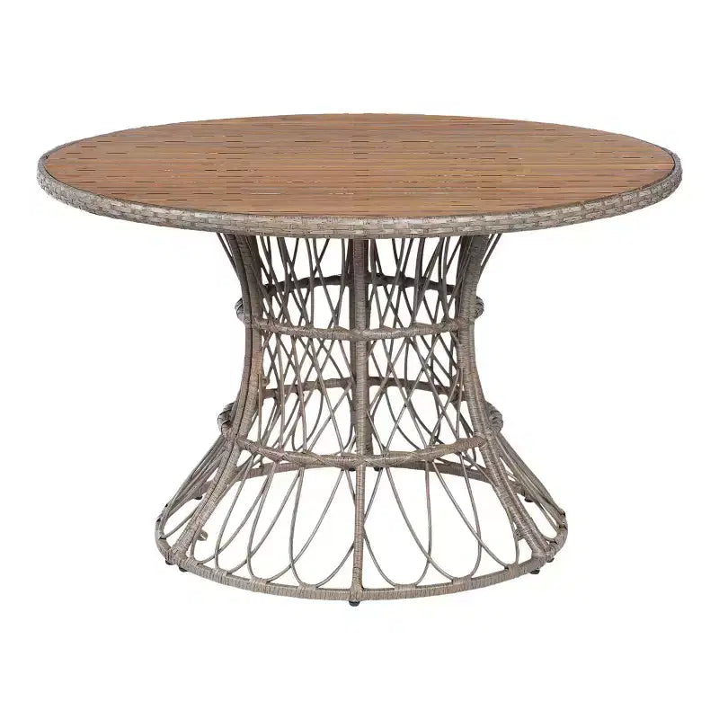 Ensemble de salle à manger d'extérieur 5 pièces avec table ronde en bois d'acacia et 4 fauteuils tressés, mobilier de jardin moderne pour terrasse, patio - Panipeachy