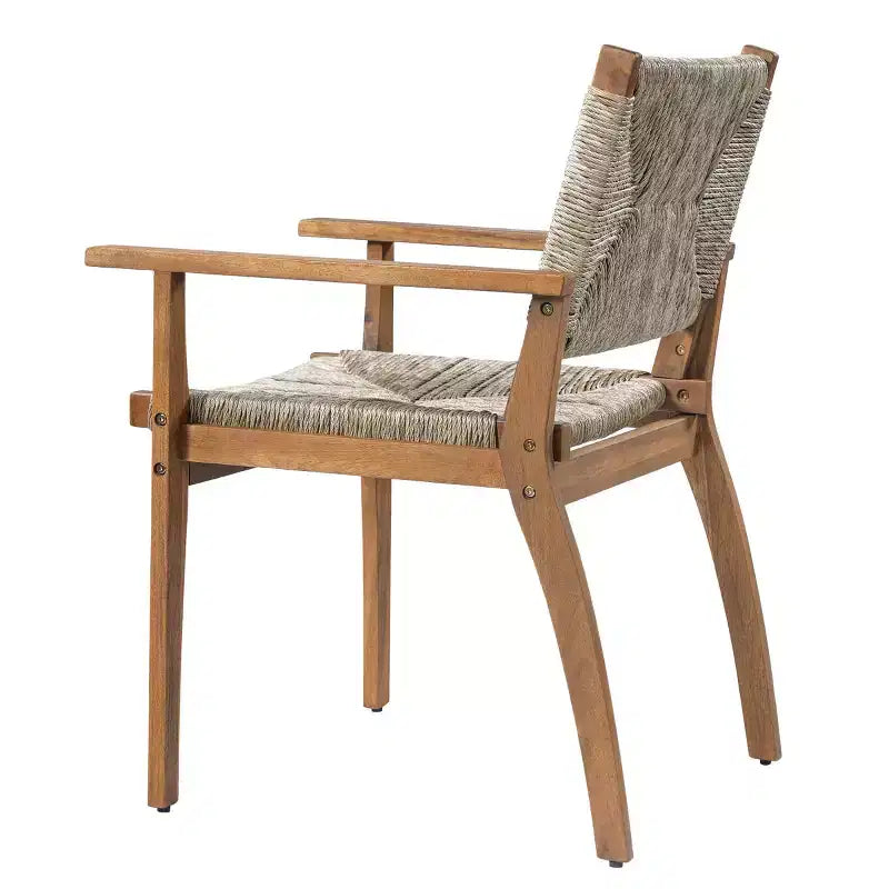 Ensemble de salle à manger d'extérieur 5 pièces avec table ronde en bois d'acacia et 4 fauteuils tressés, mobilier de jardin moderne pour terrasse, patio - Panipeachy