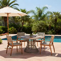 5-Piece Outdoor Patio Dining Set with Round Acacia Wood Table & 4 Woven Armchairs, Modern Garden Dining Furniture for Backyard, Deck-Panipeachy