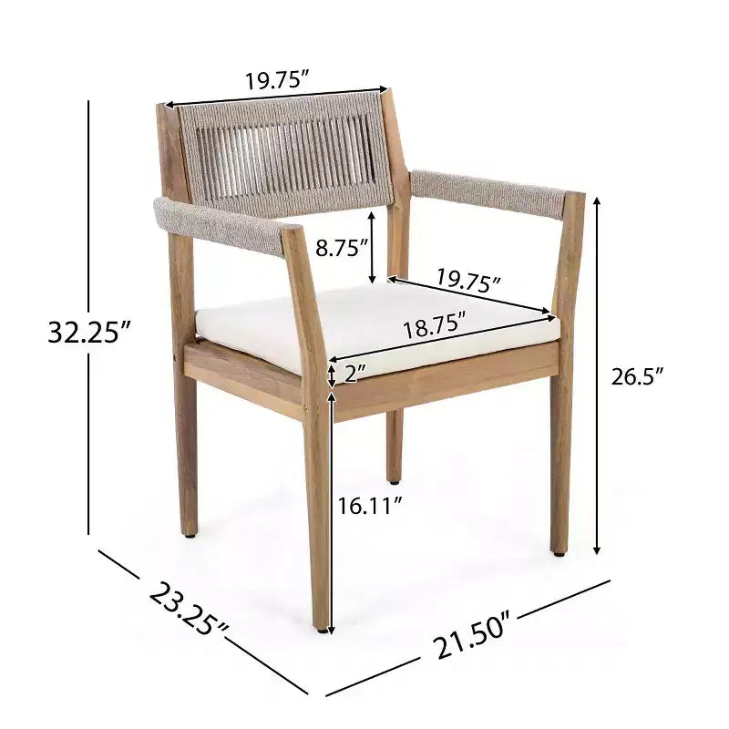 Ensemble repas d'extérieur piédestal rond 5 pièces, table en bois d'acacia avec plateau à lattes et 4 chaises à dossier tressé avec coussins pour Patio-Panipeachy