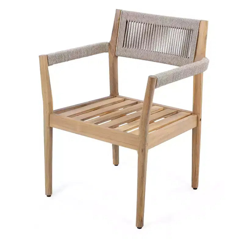 Ensemble repas d'extérieur piédestal rond 5 pièces, table en bois d'acacia avec plateau à lattes et 4 chaises à dossier tressé avec coussins pour Patio-Panipeachy
